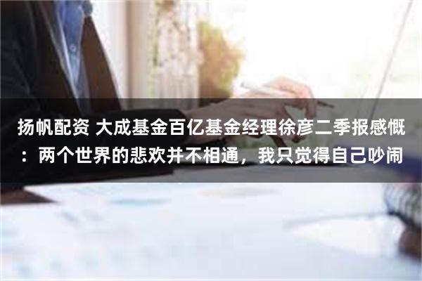 扬帆配资 大成基金百亿基金经理徐彦二季报感慨：两个世界的