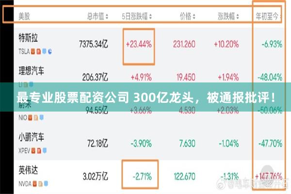 最专业股票配资公司 300亿龙头，被通报批评！